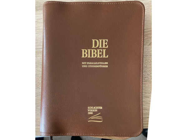 Bibelhülle Schlachter 2000 SA Rindleder braun mit Prägung